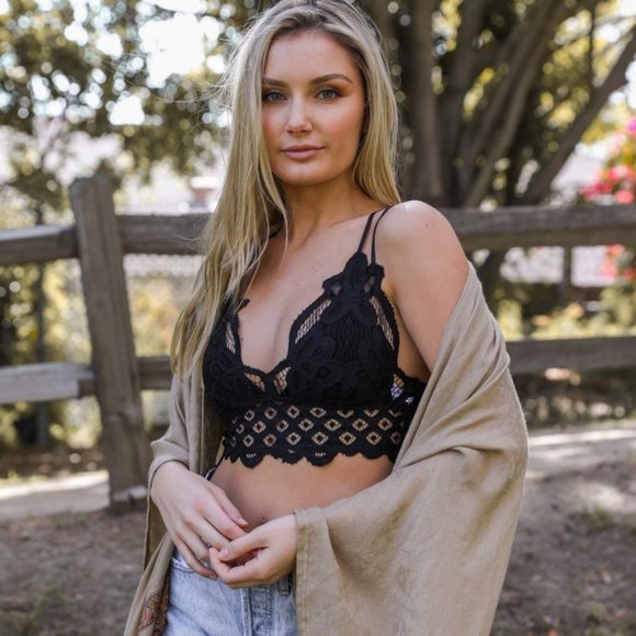 Other - Layla Longline Crochet Lace Bralette Black